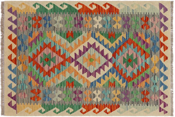 Flat Weave Kilim, Antique, Navaho, Vintage, Handmade, Geometric Kilim Rust Gray Hand-Woven Rectangle 100% Wool Area Rug 3 x 4